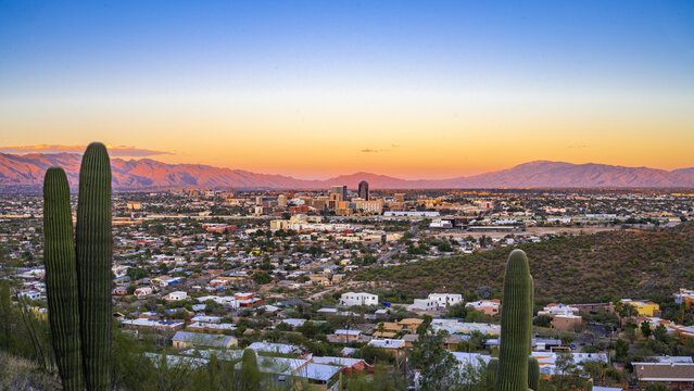 Tucson Arizona skyline at sunset